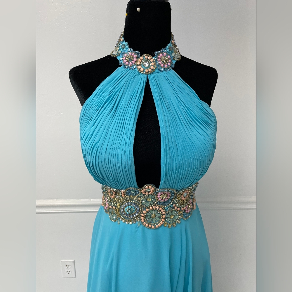 NWT Cinderella Divine chiffon Halter, Aqua, Size 4 - Picture 2 of 8